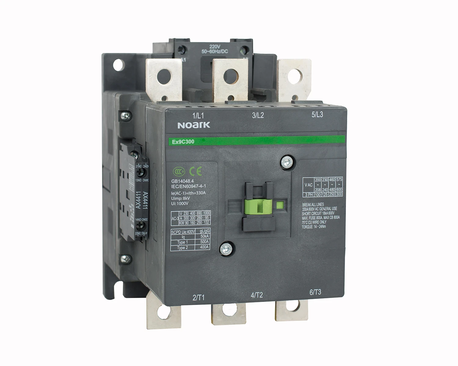 Contactor 3P (3ND) 225A AC-3 tensiune bobina 36V AC/DC aux 2 NO + 2 NC - Noark Ex9C225 106252