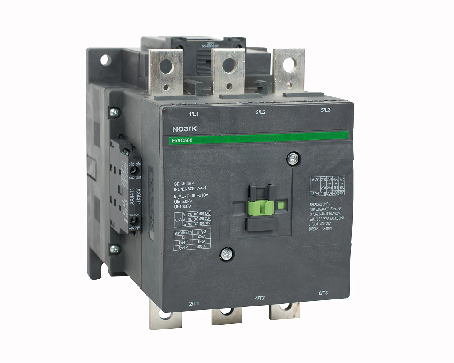 Contactor 3P (3ND) 400A AC-3 tensiune bobina 36V AC/DC aux 2 NO + 2 NC - Noark Ex9C400 106288