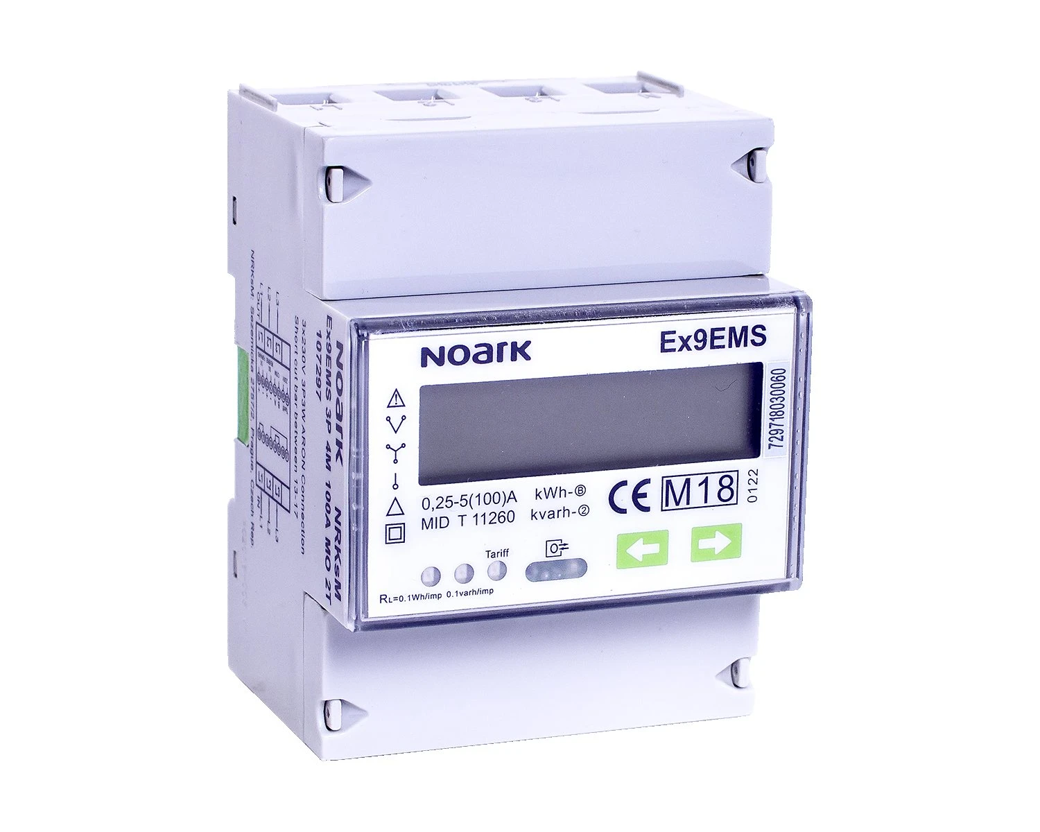 Contor de energie inteligent 3-poli 4-module 100 A comunicatie ModBus 2-tarife afisaj LCD Ex9EMS 3P 4M 100A MO 2T - Noark - 107297