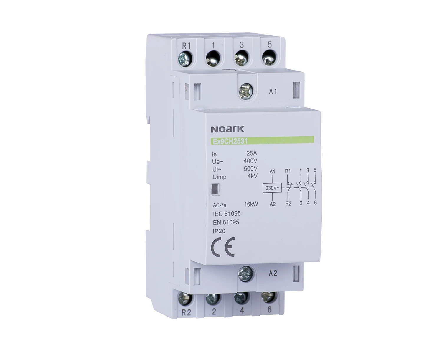 Contactor modular 25A bobina 230V AC 3 NO + 1 NC - Noark Ex9CH25 107020