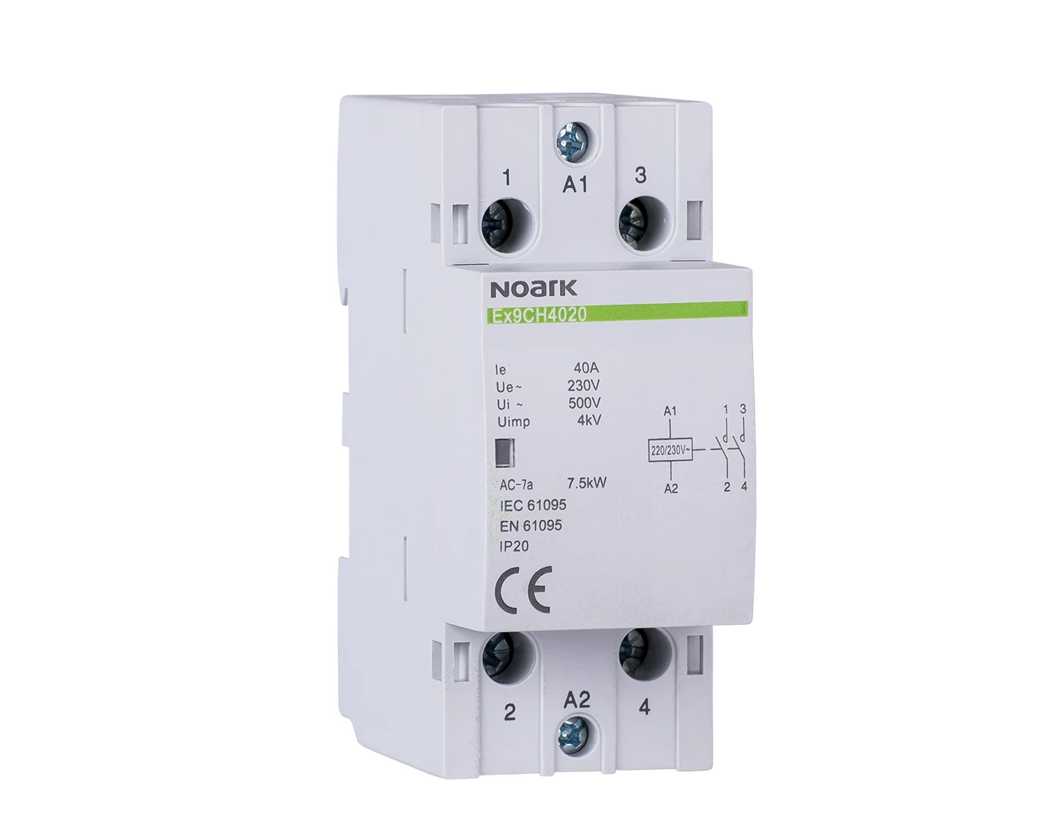Contactor modular 40A, bobina 230V AC, 1 NC + 1 NO - Noark, Ex9CH40, 102418