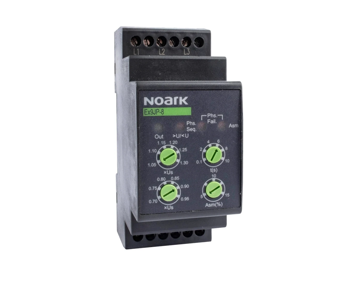 Releu supraveghere a fazelor 3P-4W: protectie la tensiune minima / supratensiune, reglabila, cadere si succesiune faza. Ex9JP-12 AC230V - Noark - 110245