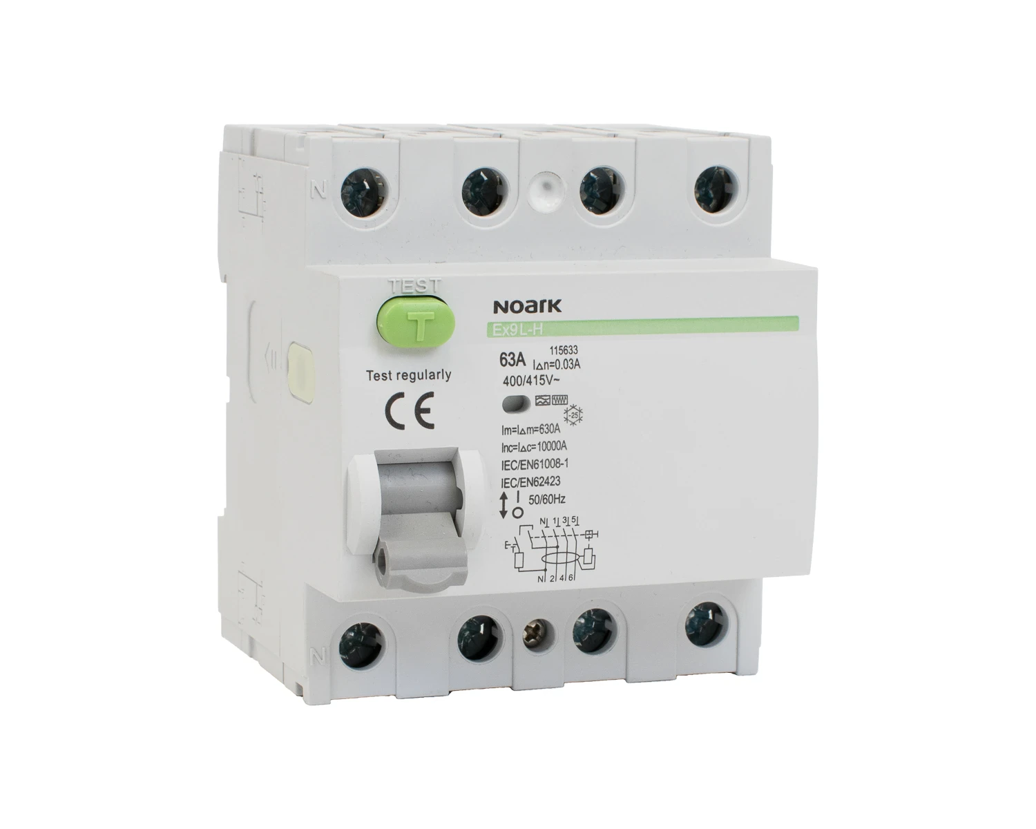 Intrerupator diferential RCCB 63A 4P 100mA 10kA tip F - Noark Ex9L-H 115636