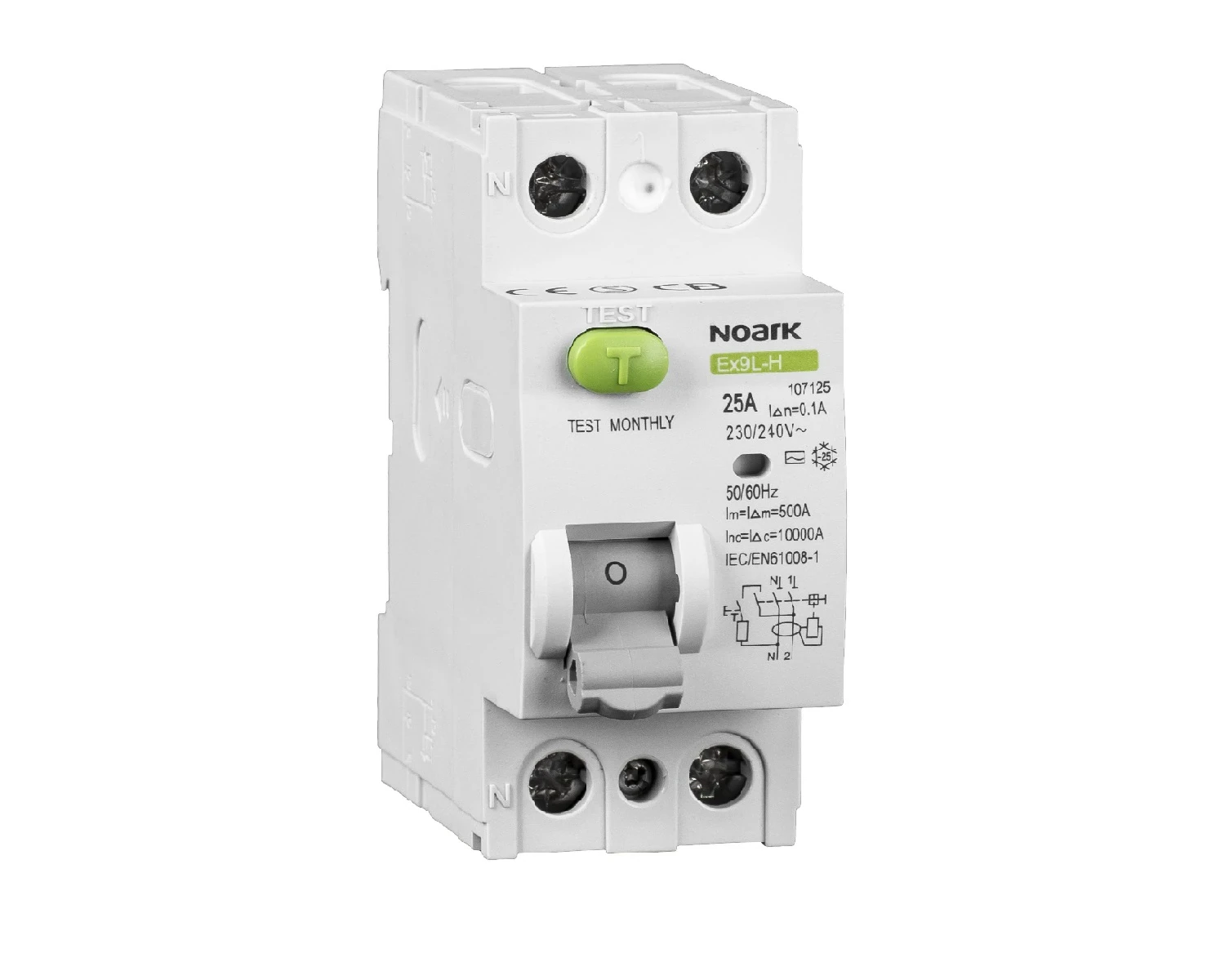 Intrerupator diferential RCCB 40A 2P 30mA 10kA tip G+AC - Noark Ex9L-H 108258