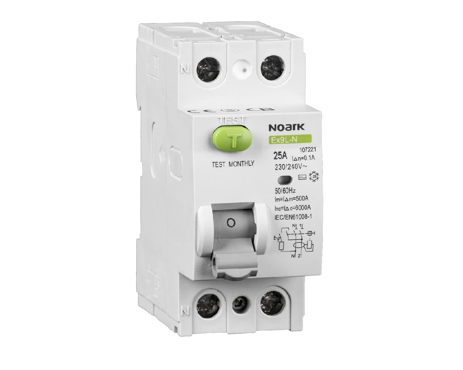 Intrerupator diferential RCCB 25A 2P 300mA 6kA tip G+AC - Noark Ex9L-N 108421