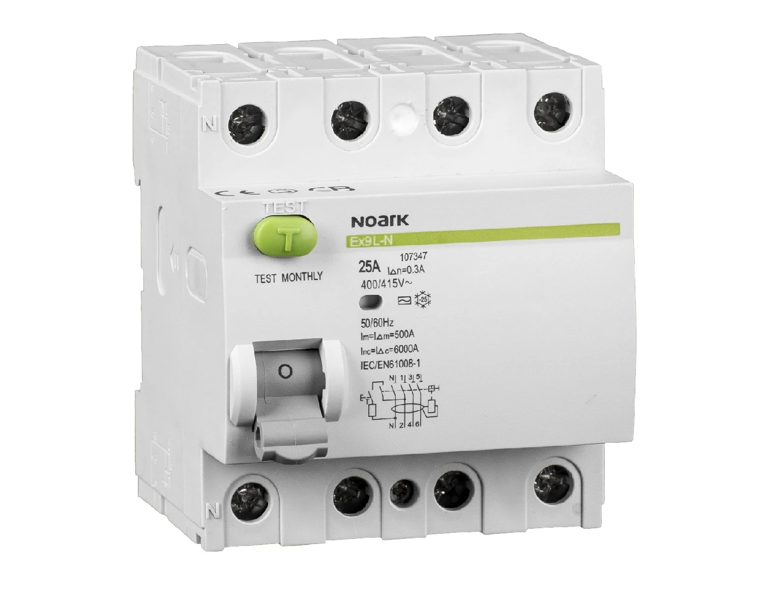 Intrerupator diferential RCCB 40A 4P 500mA 6kA tip S+AC - Noark Ex9L-N 108394