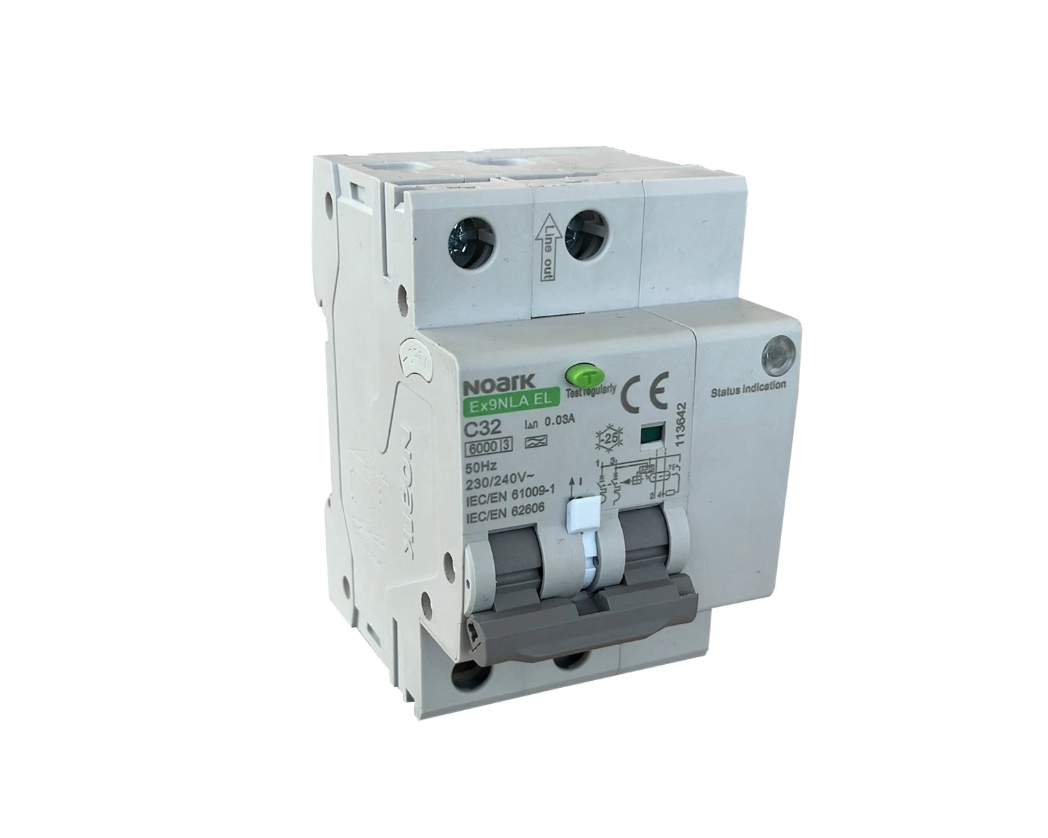 Intrerupator automat RCBO AFDD, detectare arc electric, electronic, 25A, 30mA, 2 poli, curba B, 6kA, tip A - Ex9NLA EL, 3 module, Noark, 113634 