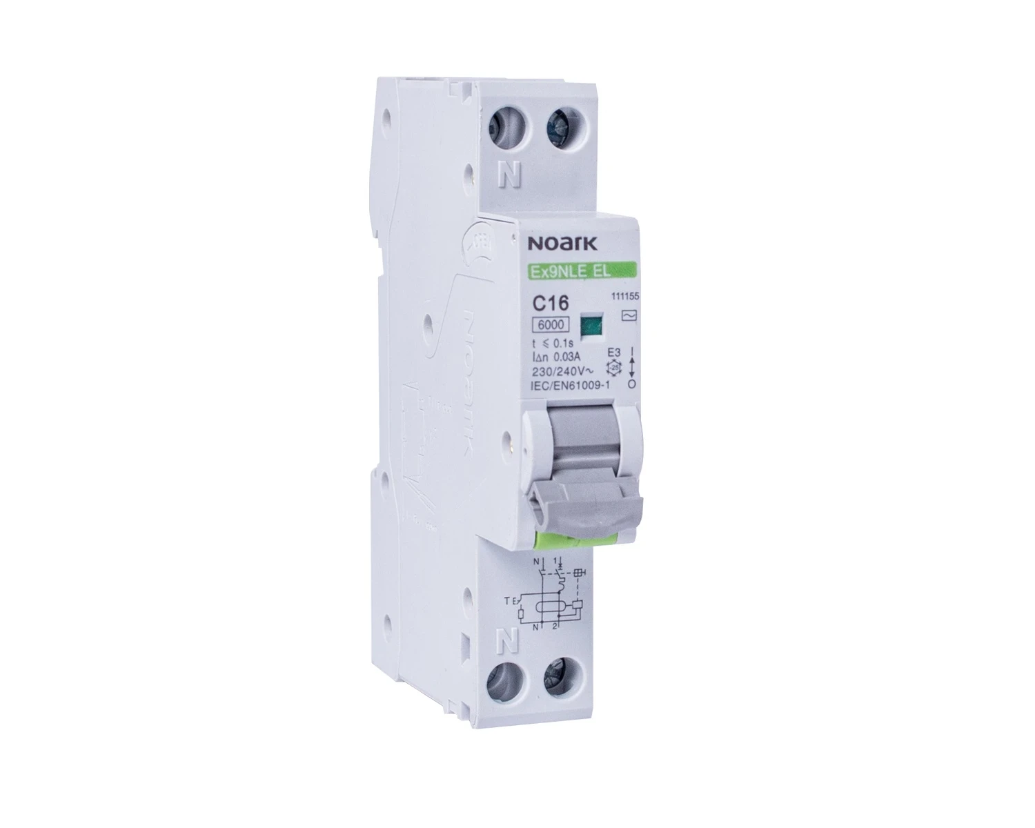 Intrerupator diferential RCBO 16A 1P+N 30mA 6kA tip A Curba B - Noark Ex9NLE EL 111162