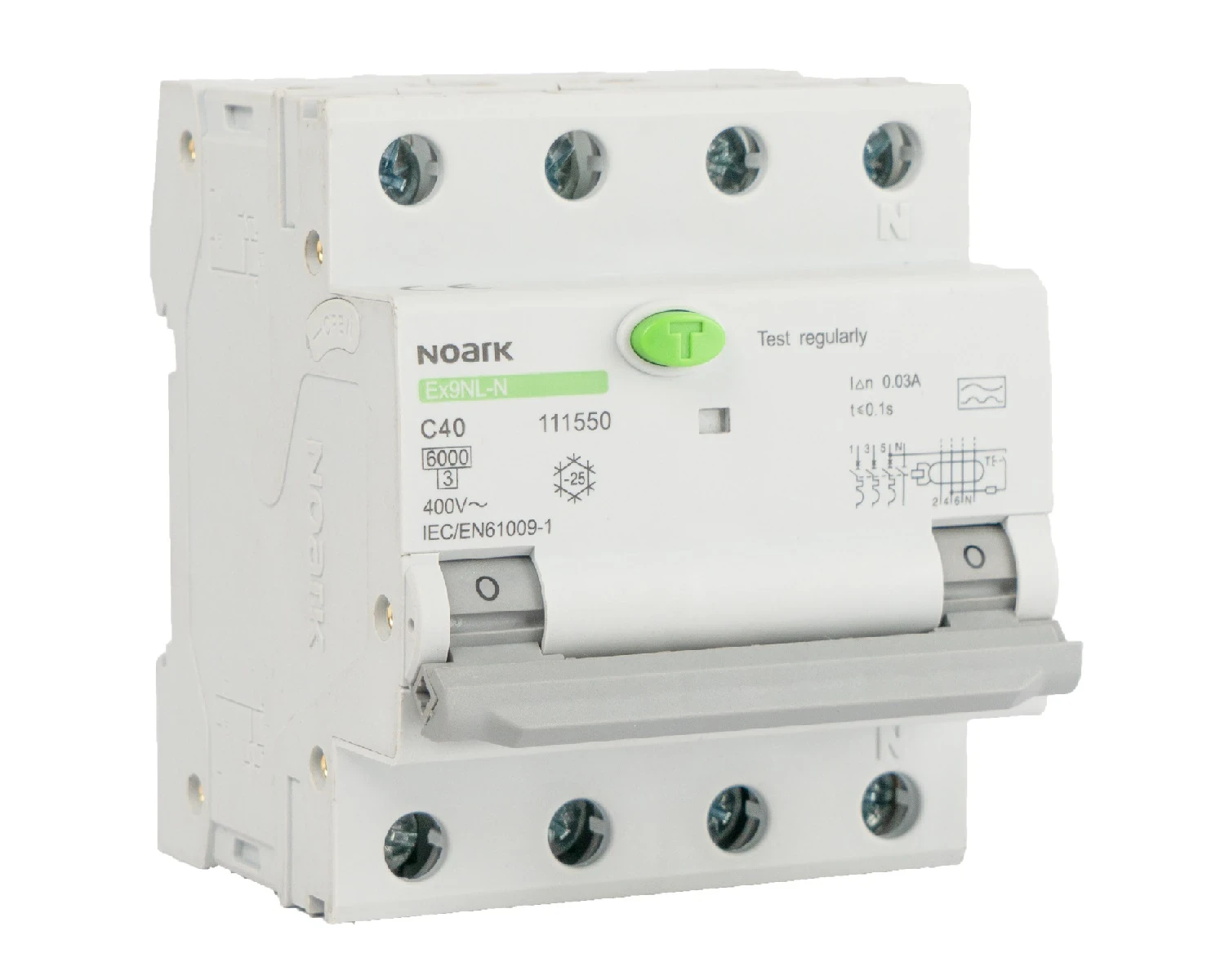 Intrerupator diferential RCBO 13A 3P+N 30mA 6kA tip A Curba C - Noark Ex9NL-N 111545