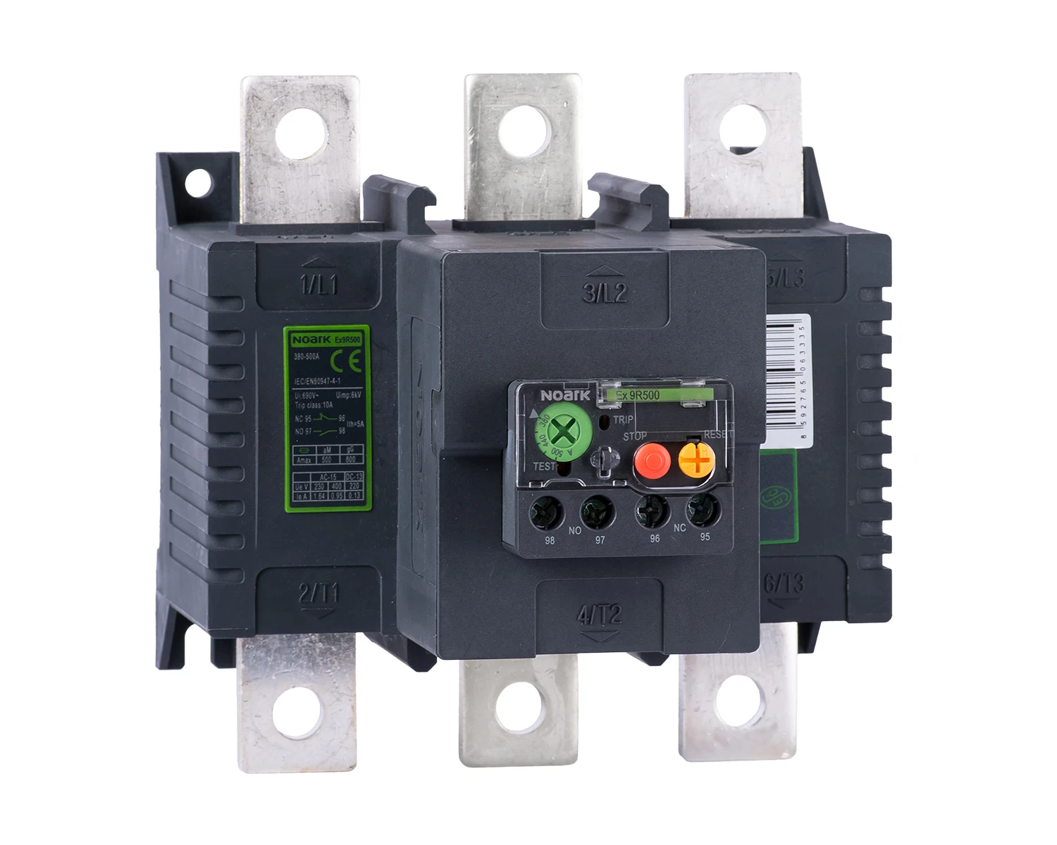 Releu termic de suprasarcina 3-poli In=500A interval setare Ie=380 - 500A se poate combina cu contactoare Ex9C225-500 - Noark Ex9R500 500A - 106332