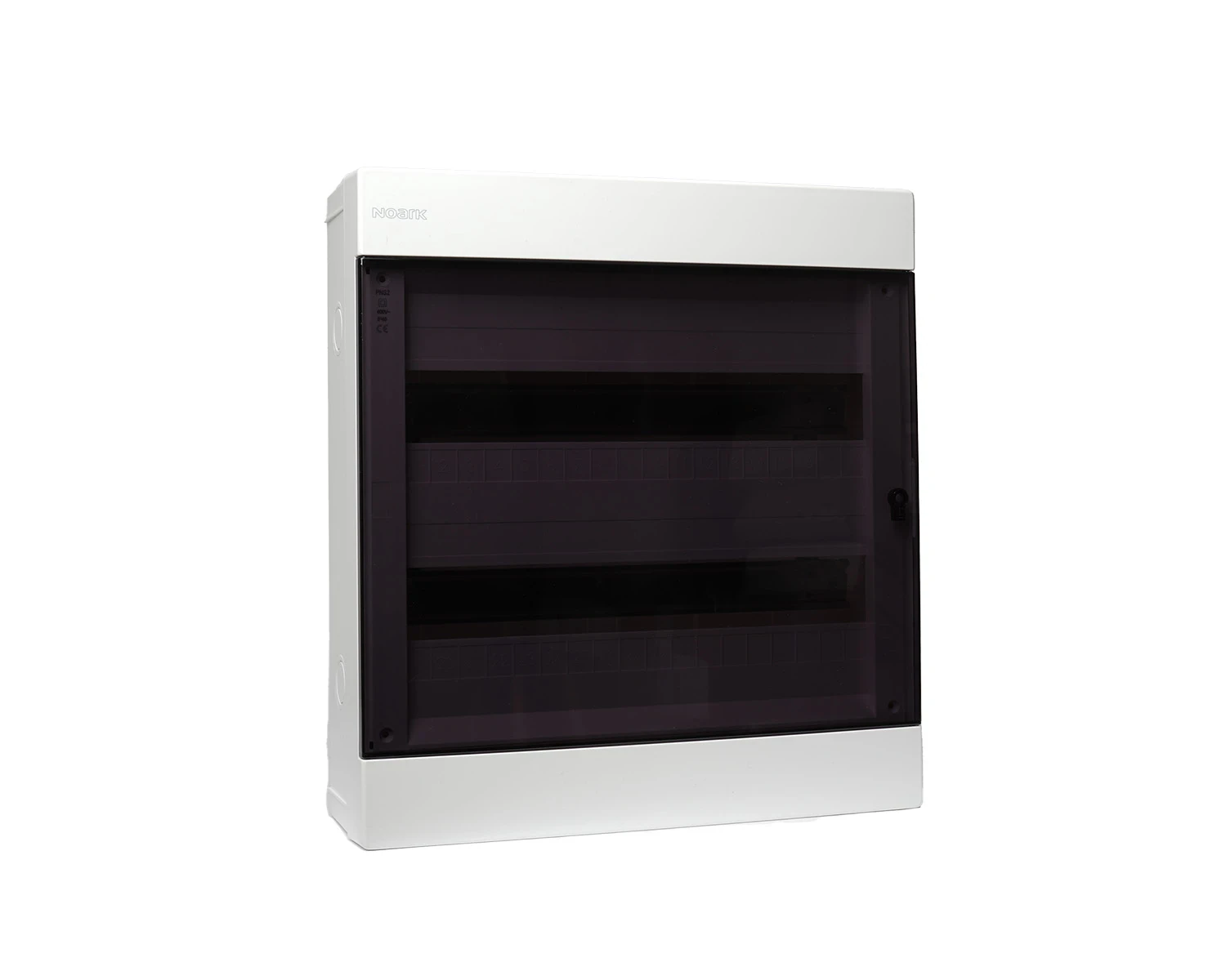 Tablou sigurante din plastic, spatiu extins in spatele DIN, montaj aparent, usa tranparenta, IP40, 2 randuri, (2x18 module) - PNS2 E 2x18T - Noark, 113289