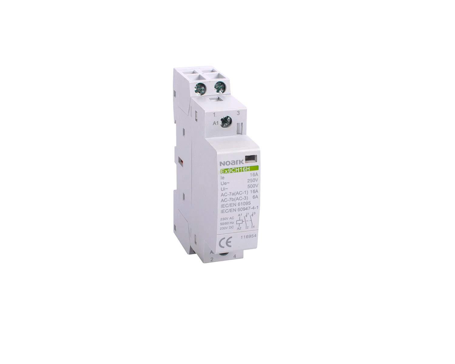 Contactor modular, silentios 16A, bobina 24V AC/DC, 2 NC - Noark, Ex9CH16H, 116962