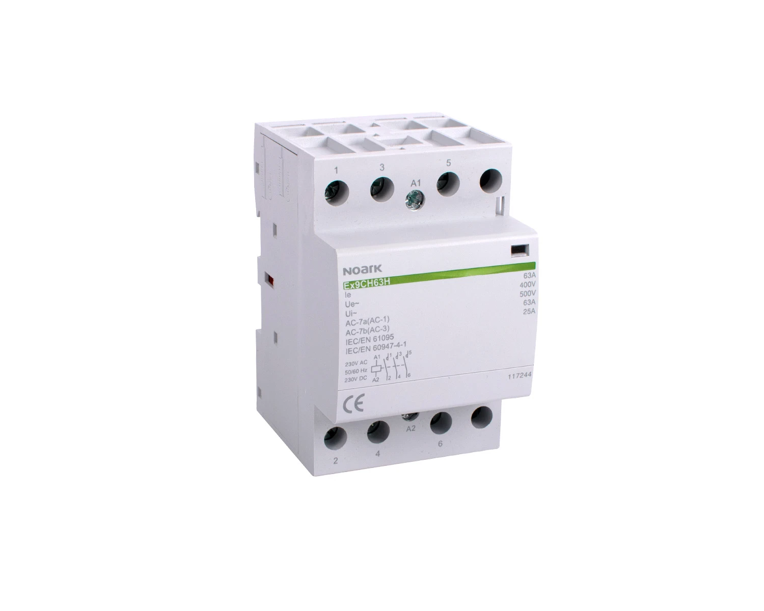 Contactor modular silentios 63A bobina 230V AC/DC 2 NO + 2 NC - Noark Ex9CH63H 117264
