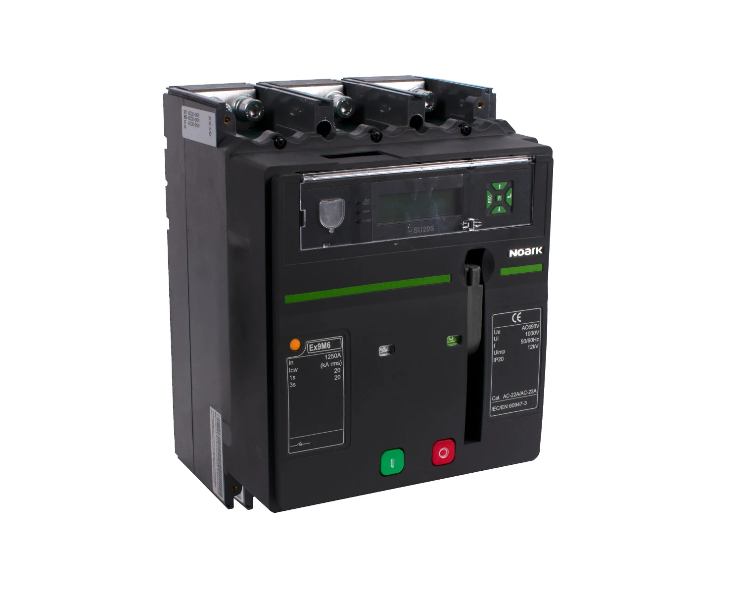 Intrerupator USOL 1250A AC 4P 100kA Unitate de declansare electronica LCD SU20S Cu motor actionare de la distanta 110V DC cadru M6  - Noark Ex9M6H 116241